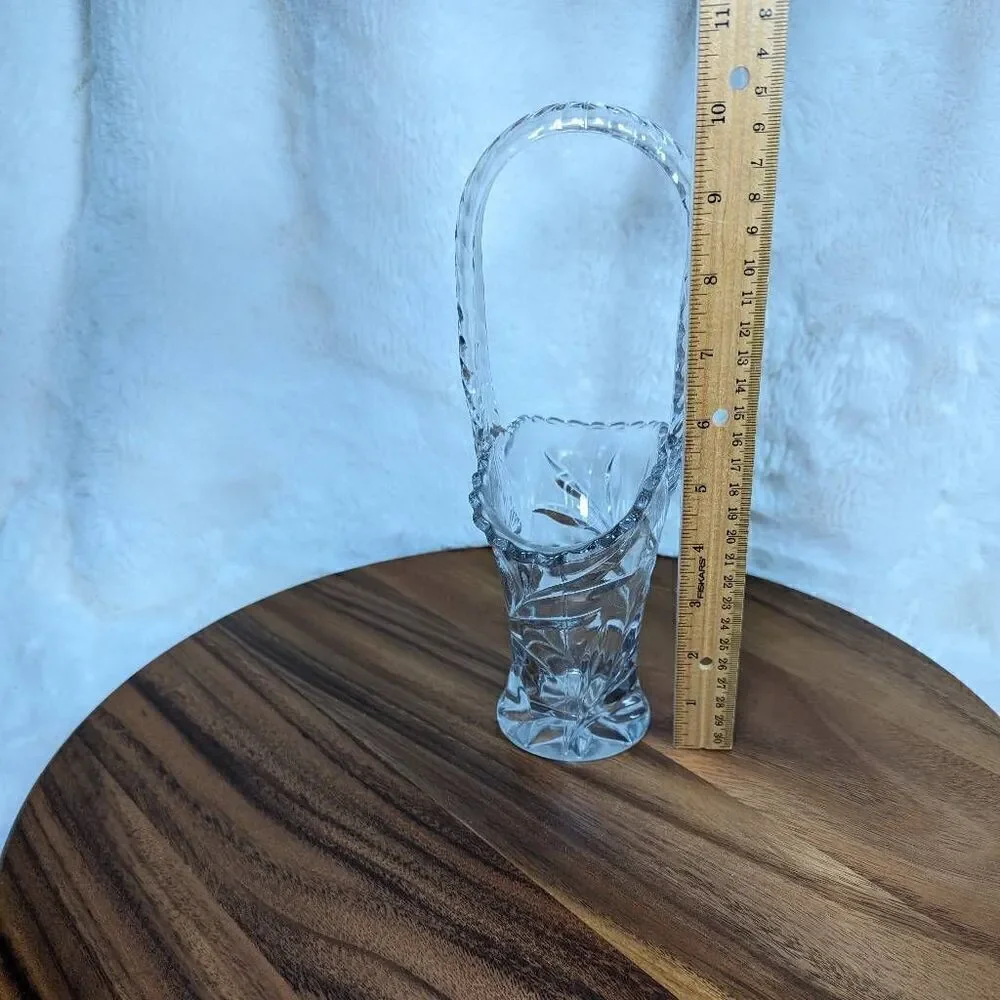 Vintage L E Smith Pressed Glass Basket with Scalloped Edges Circa 1940s